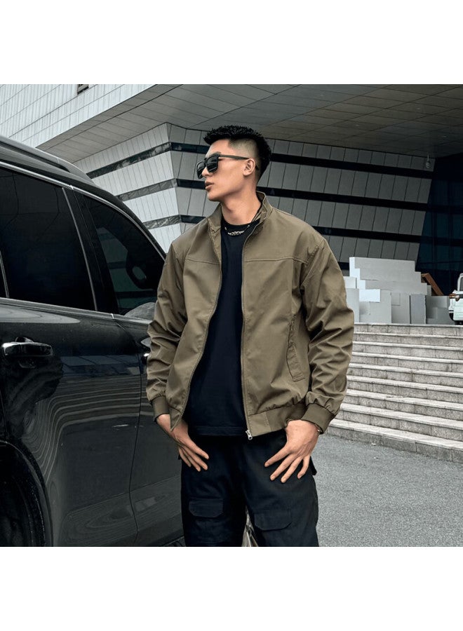 Wassup Sohot Men's Jacket, Autumn American-style Stand-up Collar Flight Jacket, Trendy Workwear Outerwear, Men's Clothing, Black, 3XL - Image 2