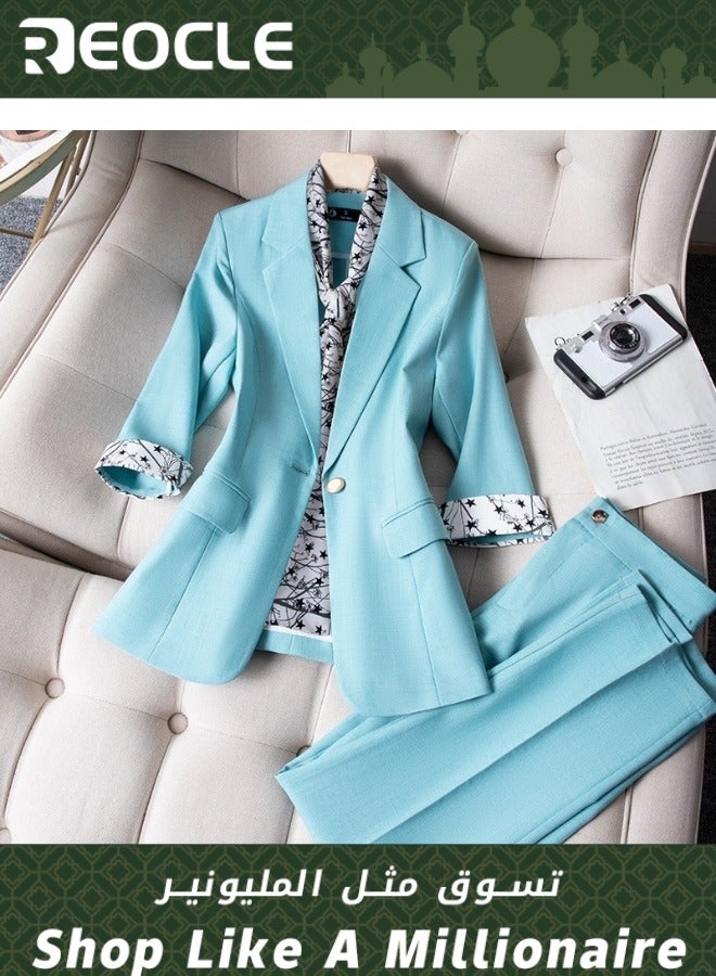 REOCLE Blazer Trouser Suit for Women Korean Style British Style New Temperament Interview Formal Wear Professional High-end Small Suit  - Image 1