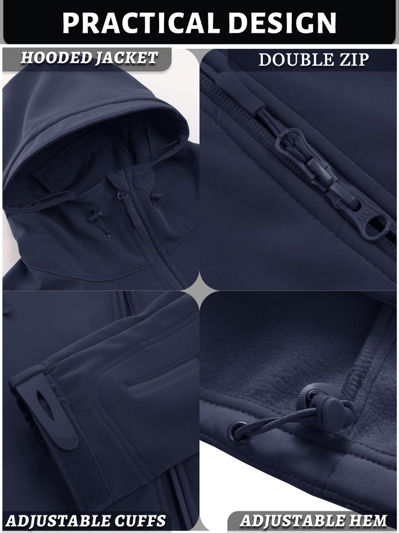 TACVASEN Men's Snow Winter Windproof Fleece Jackets Special Ops Fleece Military Tactical Soft Shell Water Resistant Jacket Hoodie Coat Navy M - Image 5