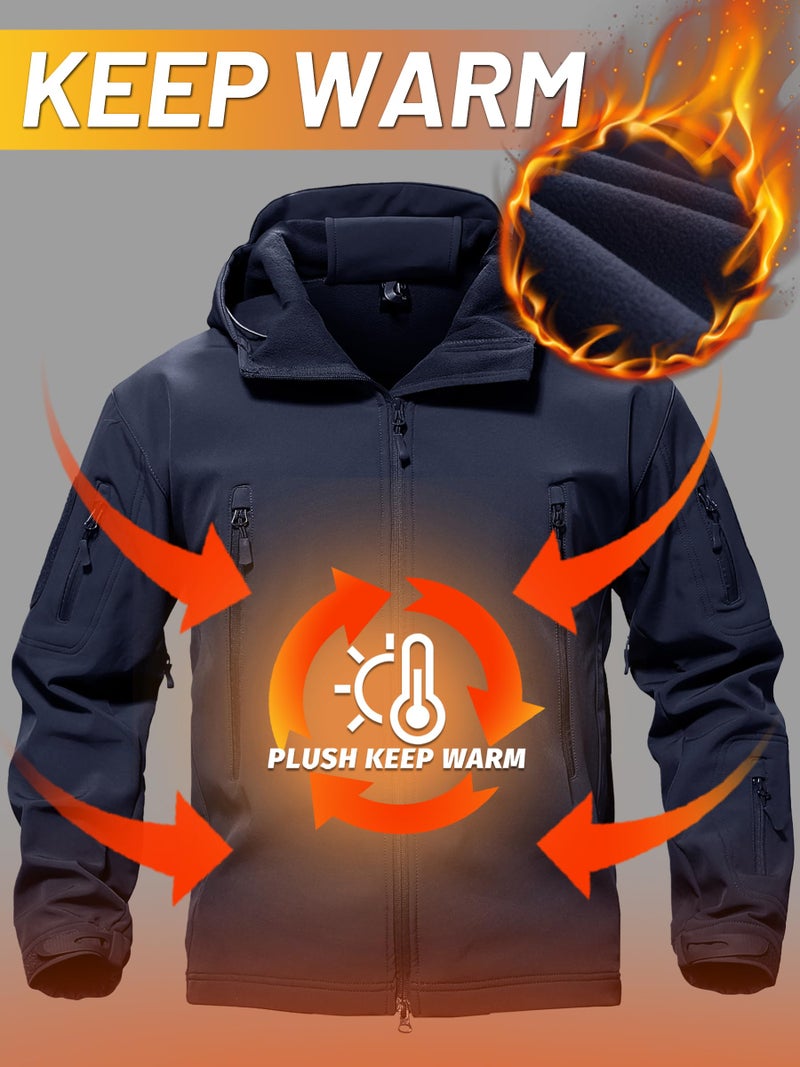 TACVASEN Men's Snow Winter Windproof Fleece Jackets Special Ops Fleece Military Tactical Soft Shell Water Resistant Jacket Hoodie Coat Navy M - Image 3