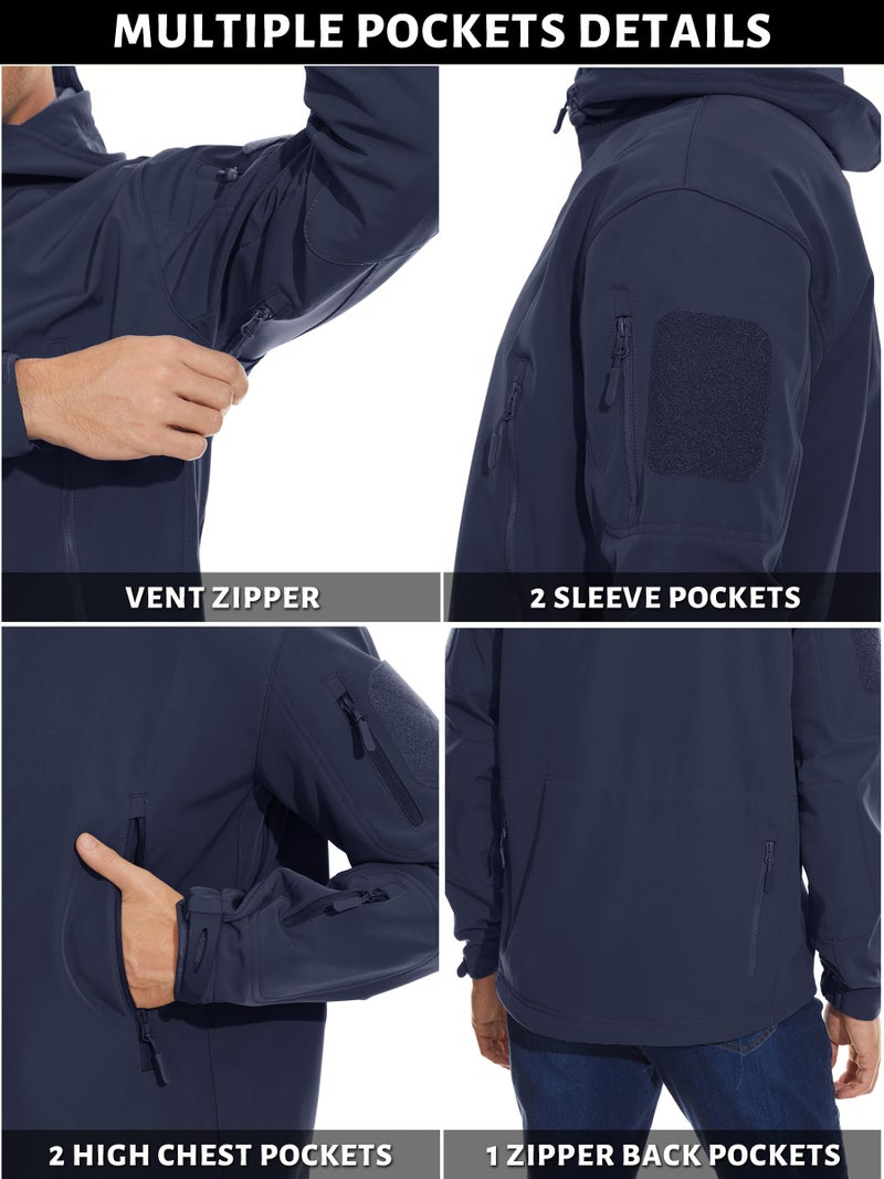 TACVASEN Men's Snow Winter Windproof Fleece Jackets Special Ops Fleece Military Tactical Soft Shell Water Resistant Jacket Hoodie Coat Navy M - Image 4