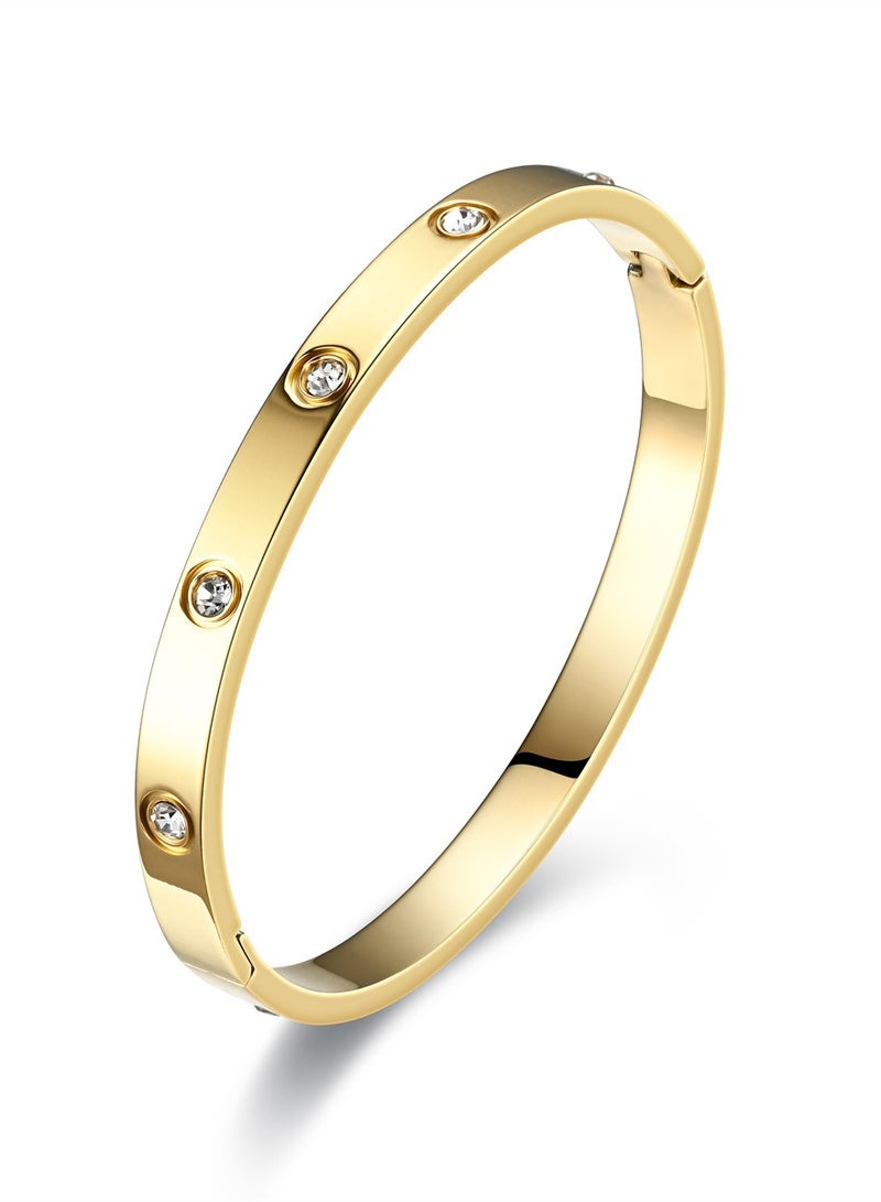 Luxury 18K Gold Plated Bracelet - Shining Cubic Zirconia Arabic Design Bangle for Women, Hypoallergenic Jewelry Gift for Eid/Ramadan (Waterproof & Tarnish-Free)