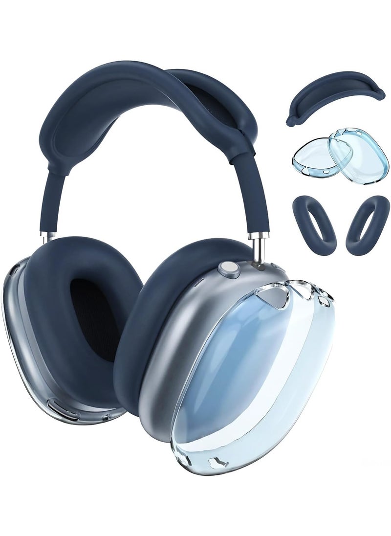 Mmobiel MMOBIEL Protective Kit for AirPods Max  Clear Soft TPU Ear Cup Covers Silicone Ear Pad  Headband Protector  AntiScratch Sweatproof  Comfortable Fit  Blue Transparent  - Image 1