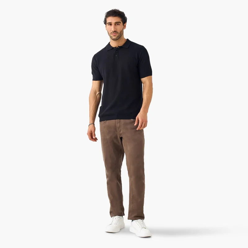 Splash FAV Herringbone Textured Polo T-shirt
