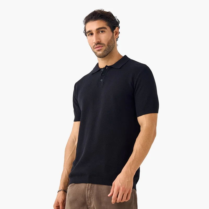 Splash FAV Herringbone Textured Polo T-shirt