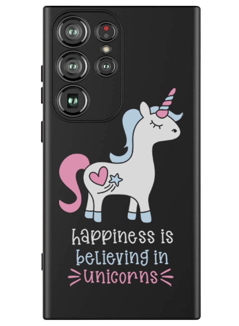 Theodor Protective Slim Fit Case Liquid Silicone Cover with Full Body Protection Anti-Scratch Shockproof Case For Samsung Galaxy S24 Ultra (Black) - Happiness is believing in Unicorns - Image 1