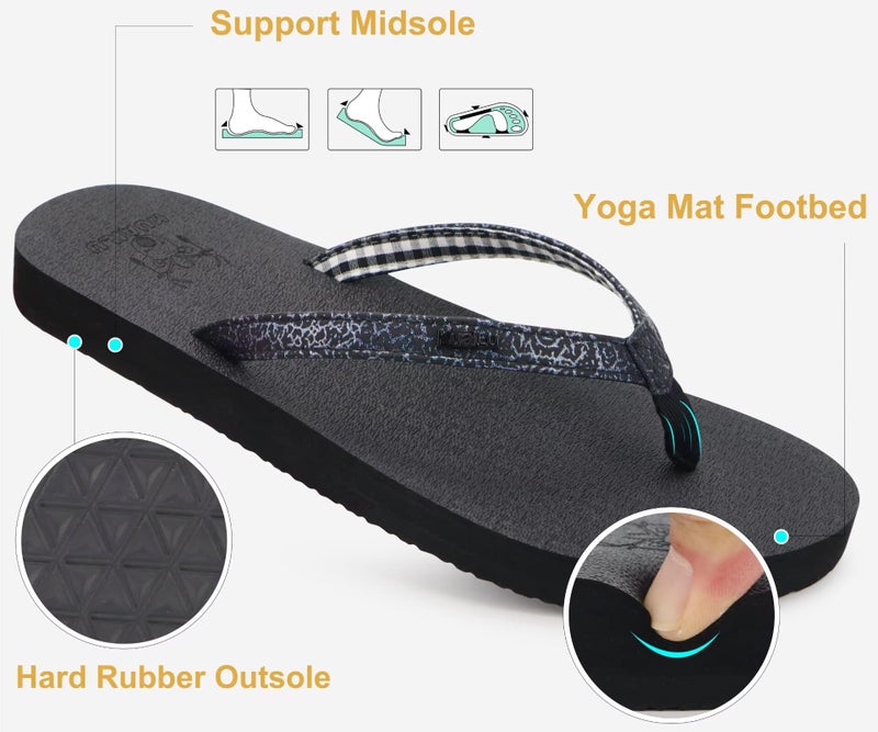 KuaiLu Womens Arch Support Flip Flops Comfortable Yoga Mat Slip on Leather Walking Thong Cushion Sandals Summer Beach Orthotic Slides Travel Essentials Indoor Outdoor Slippers Shoes Black Size 10 - Image 5