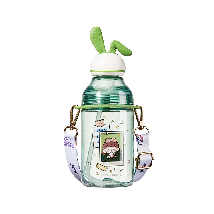 TEMSON Water Bottle with Straw and Adjustable Strap for Kids – School Sipper Water Bottle for Kids, Cartoon Themed Cute Water Bottle for Boys and Girls (400 ML)(ABL-1034) (Green) - Image 5