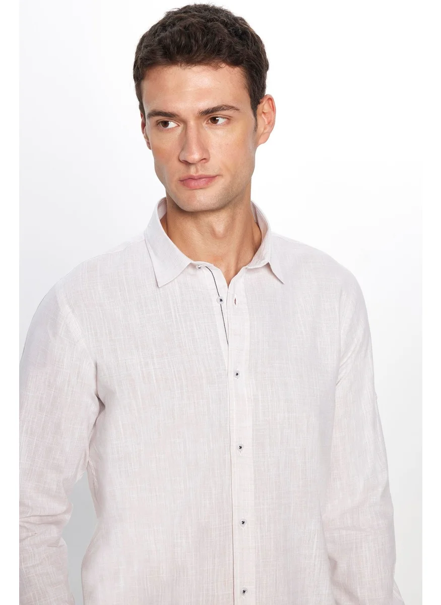 تودورس Men's Slim Fit Slim Fit Long Sleeve Cotton Linen Texture Epaulette Stone Color Shirt
