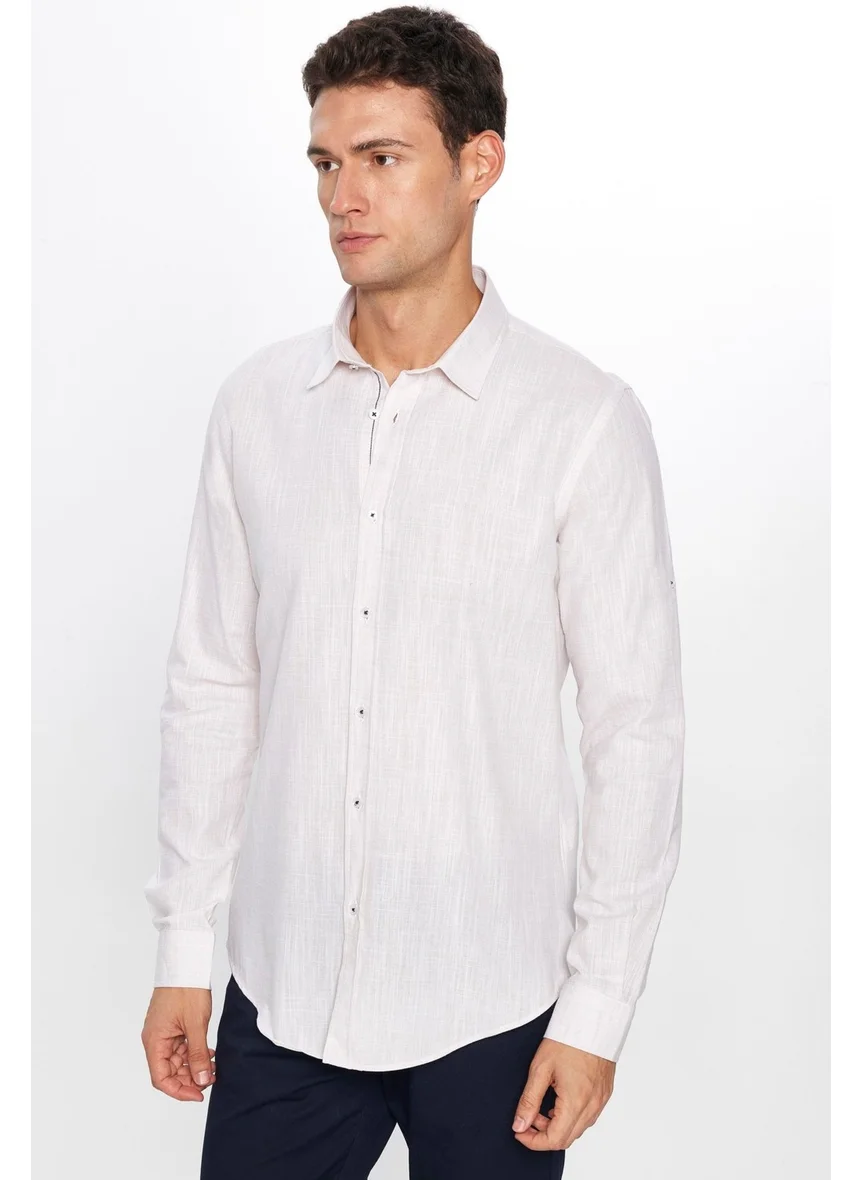 تودورس Men's Slim Fit Slim Fit Long Sleeve Cotton Linen Texture Epaulette Stone Color Shirt