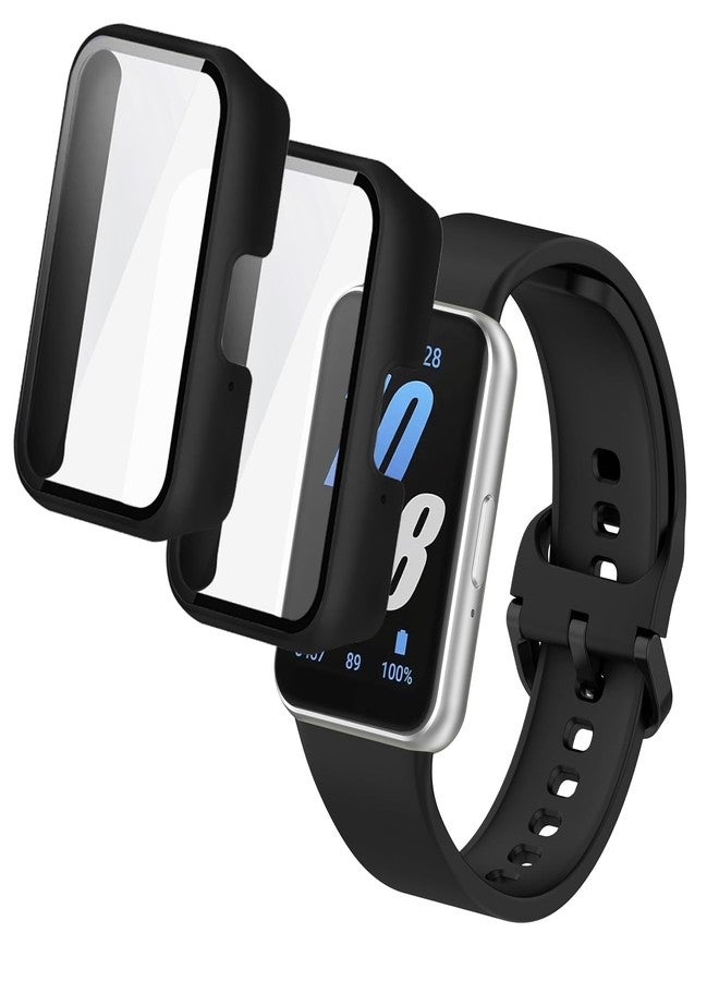 Meliya 2-Pack for Samsung Galaxy Fit 3 Screen Protector Case, Full Protective Tempered Glass Screen Protector Cover Case for Samsung Galaxy Fit 3 Smartwatch for Women Men (Black/Black) - Image 1