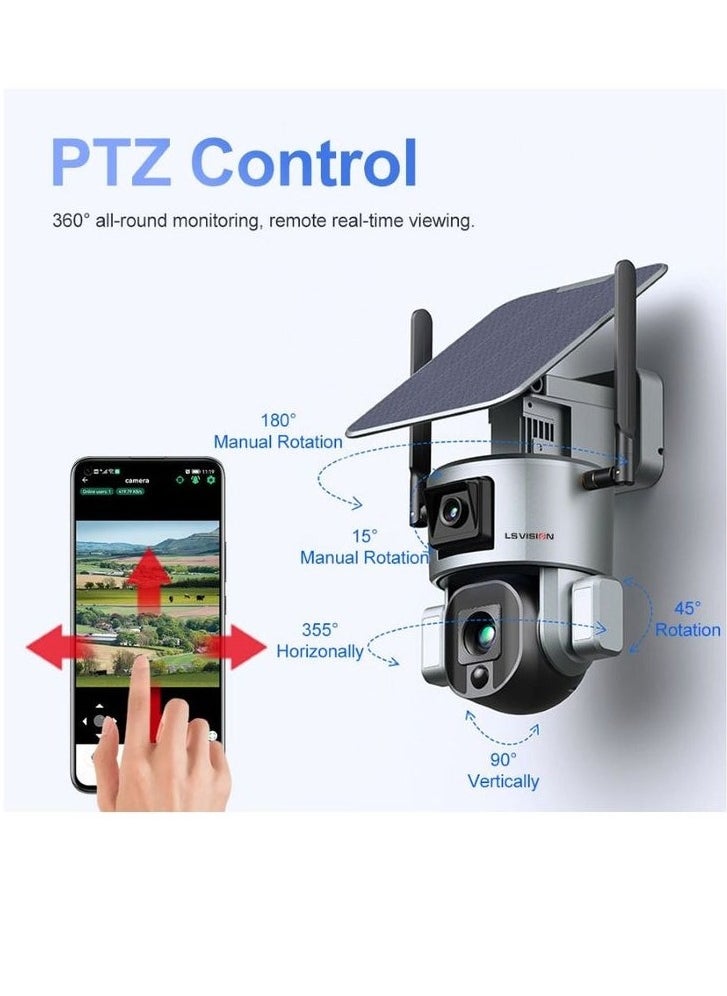 4K Solar Camera, Ip65 Waterproof Outdoor Dual Security Camera, Two Way Audio Security Surveillance With Cloud Storage, Smart Wireless Camera For Home Office, (Pc)