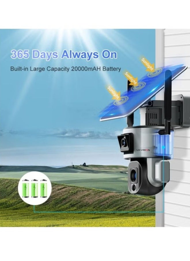 4K Solar Camera, Ip65 Waterproof Outdoor Dual Security Camera, Two Way Audio Security Surveillance With Cloud Storage, Smart Wireless Camera For Home Office, (Pc)