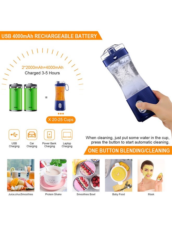 Generic - كوب خلاط محمول بمنفذ USB، خلاط كهربائي صغير للعصير والعصائر والمشروبات المخفوقة، عصارة سريعة بستة شفرات، دايك بلو - Image 1