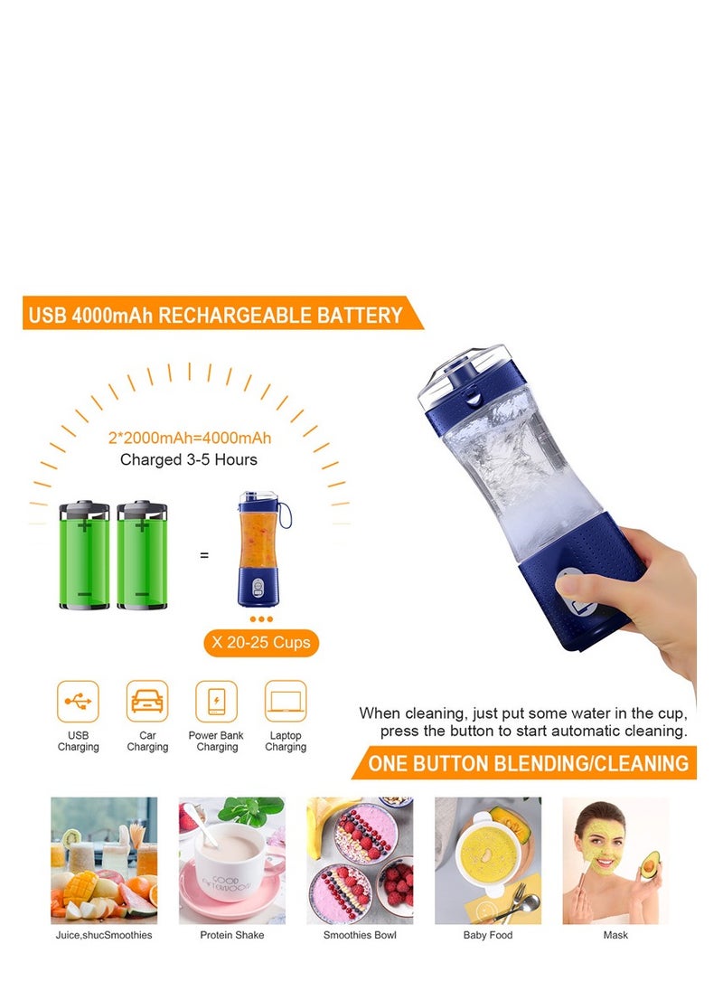 Generic - كوب خلاط محمول بمنفذ USB، خلاط كهربائي صغير للعصير والعصائر والمشروبات المخفوقة، عصارة سريعة بستة شفرات، دايك بلو - Image 1
