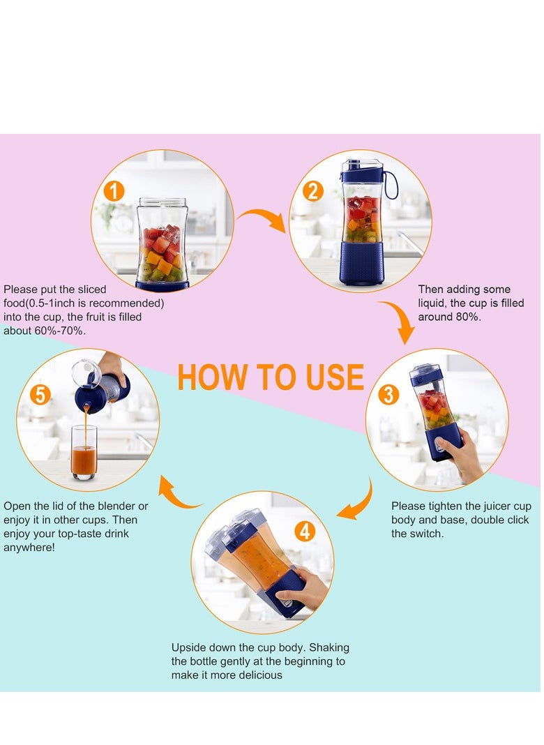 Generic - كوب خلاط محمول بمنفذ USB، خلاط كهربائي صغير للعصير والعصائر والمشروبات المخفوقة، عصارة سريعة بستة شفرات، دايك بلو - Image 1