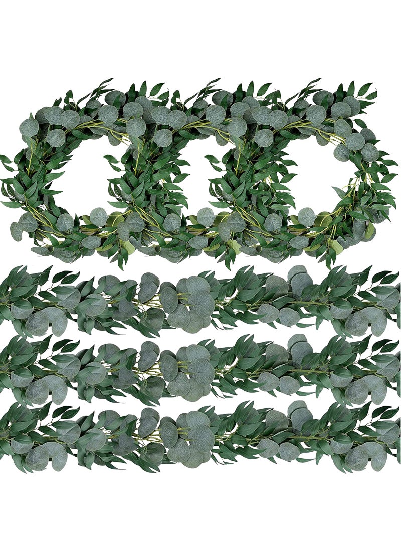 Trimgrace Trimgrace 6 Pack 65 Feet Artificial Eucalyptus Garland with Willow Leaves Faux Greenery Garland for Wedding Fireplace Party Home Table Runner Arch Decor 