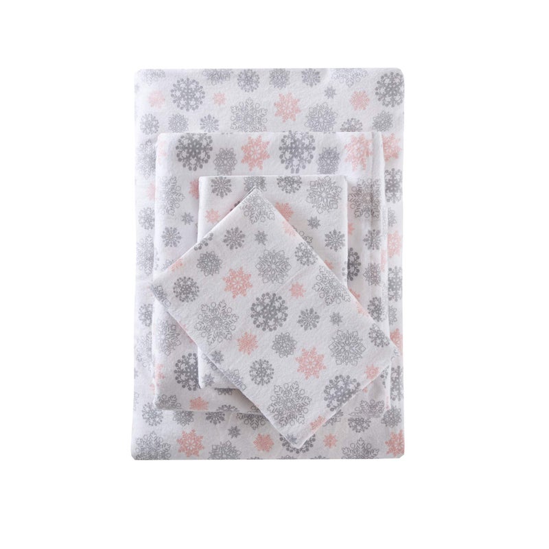 Sleep Philosophy True North cozy Flannel Warm 100% cotton Sheet - Novelty Print Animals Stars cute Ultra Soft cold Weather Bedding Set  Twin XL  Pinkgrey Snowflakes 3 Piece - Image 4