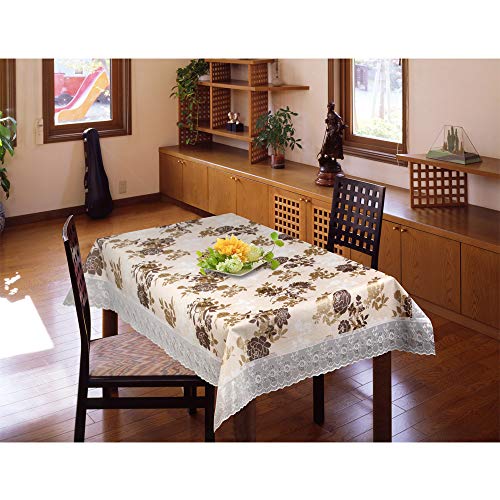 Freelance PVC Vinyl Tuscany Flannel Backing Dining Plastic Table Cover Cloth - Waterproof Protector, 8-10 Seater, Rectangle 60 X 108 inches (with White Border Edge Lace) - Product of Meiwa, Japan - Image 1