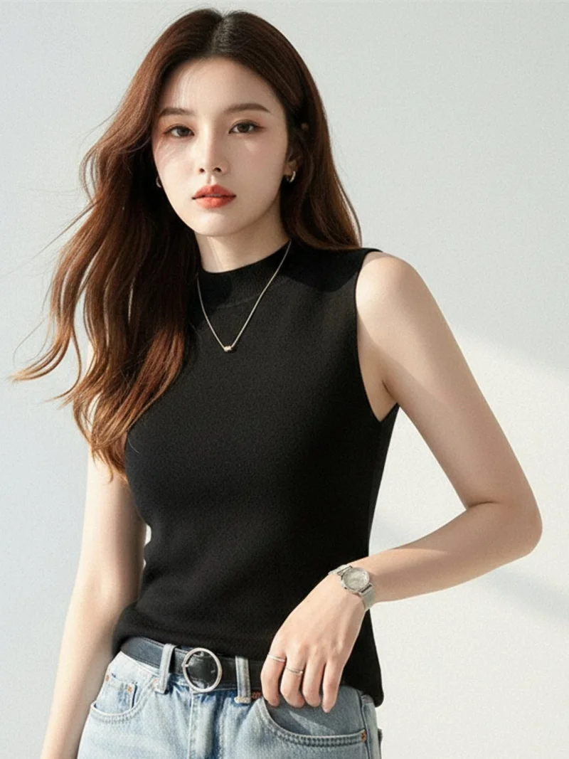 OUTZIDR Black High Neck Wide Tank Top