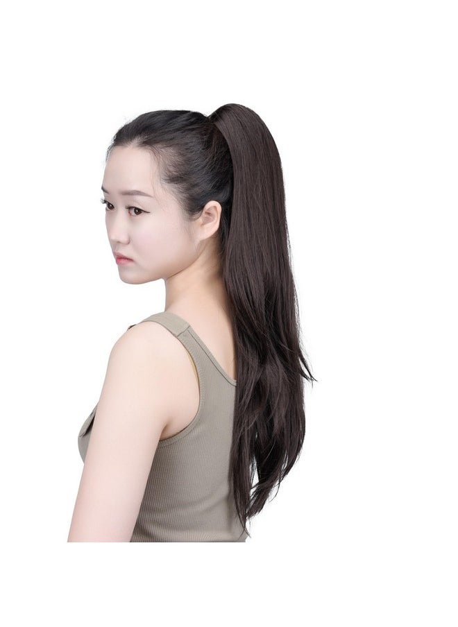 SYXLCYGG - Dark Brown Clip In Ponytail Yaki Straight Claw Clip Ponytails 22 5.5 Oz Synthetic Fake Hair Pieces For Women Like Real Hair Fluffy¬ Tangled - Image 1