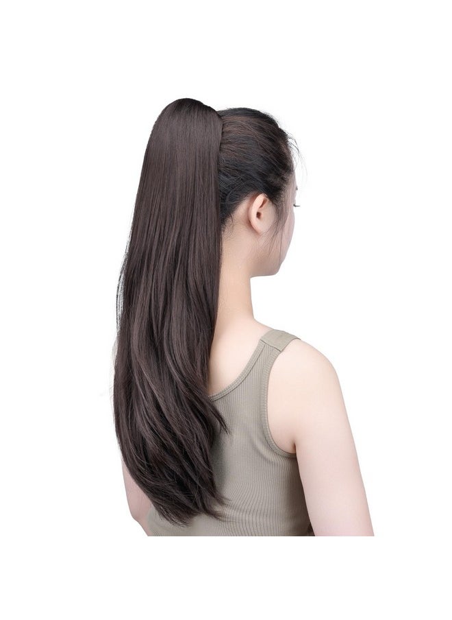 SYXLCYGG - Dark Brown Clip In Ponytail Yaki Straight Claw Clip Ponytails 22 5.5 Oz Synthetic Fake Hair Pieces For Women Like Real Hair Fluffy¬ Tangled - Image 1