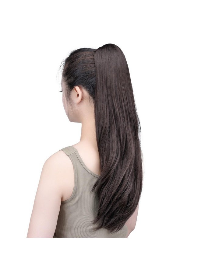 SYXLCYGG - Dark Brown Clip In Ponytail Yaki Straight Claw Clip Ponytails 22 5.5 Oz Synthetic Fake Hair Pieces For Women Like Real Hair Fluffy¬ Tangled - Image 1
