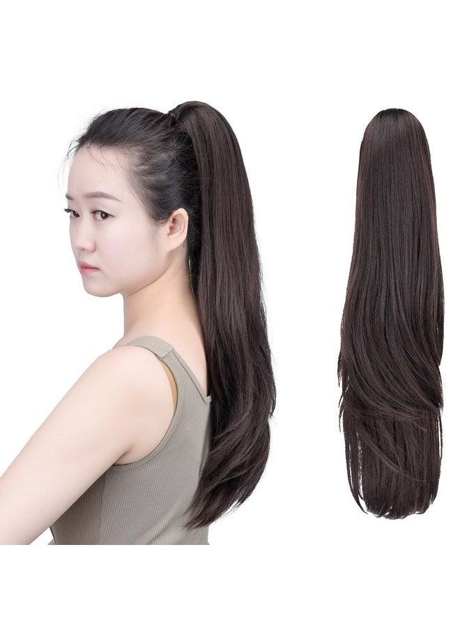 SYXLCYGG - Dark Brown Clip In Ponytail Yaki Straight Claw Clip Ponytails 22 5.5 Oz Synthetic Fake Hair Pieces For Women Like Real Hair Fluffy¬ Tangled - Image 1
