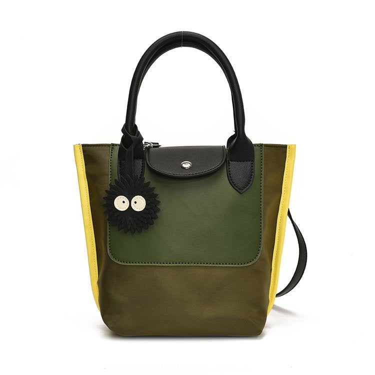 Women's Color-Block Bucket Crossbody Bag - Soft Fabric, Medium, Black/Yellow/Green - Image 1
