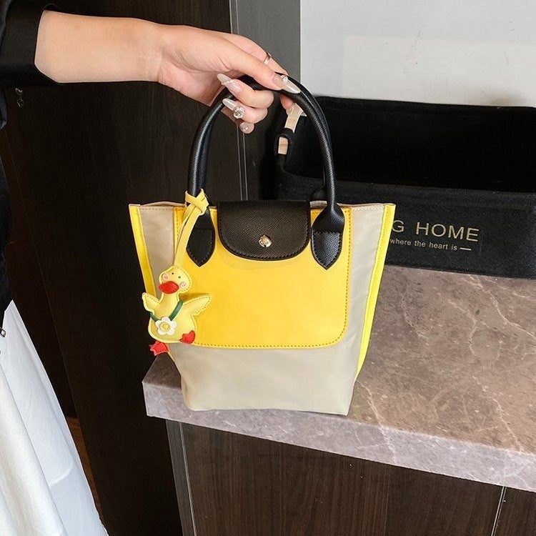 Women's Color-Block Bucket Crossbody Bag - Soft Fabric, Medium, Black/Yellow/Green - Image 5