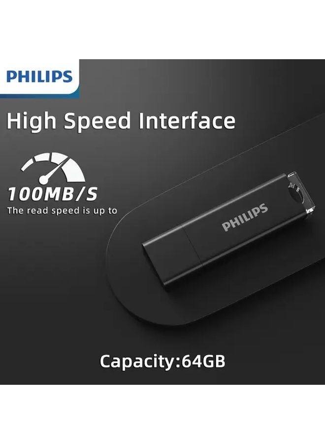Philips 64GB Black USB Flash Drive Thumb Drive Memory Stick Data Storage - Image 1