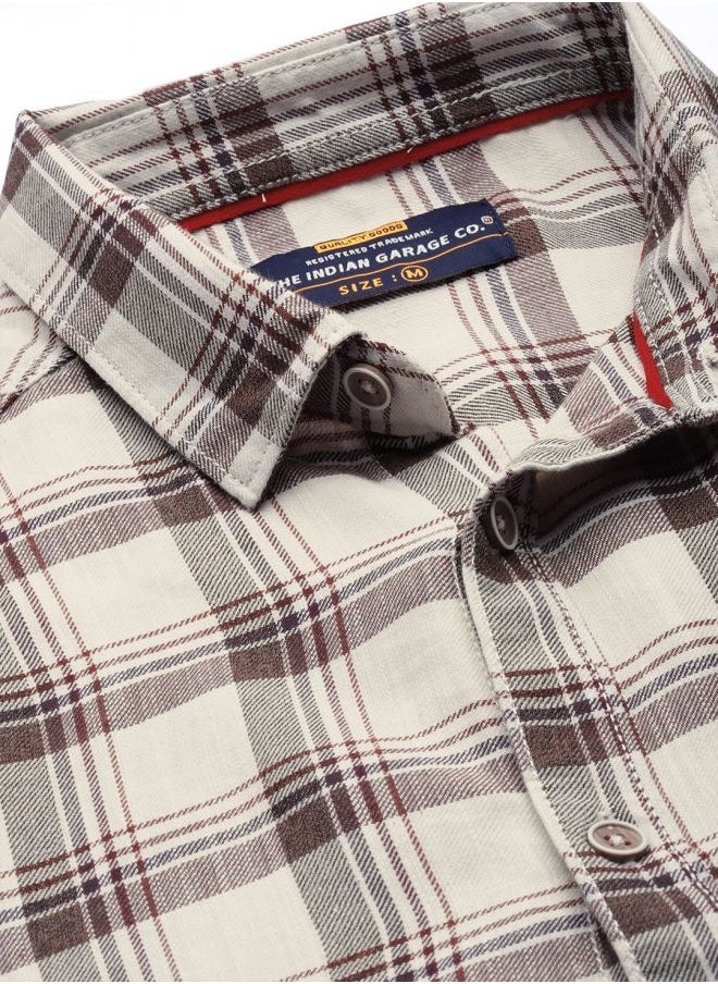 The Indian Garage Co Men Slim Fit Checkered Full Sleeves Spread Collar Casual Shirt  - Image 4
