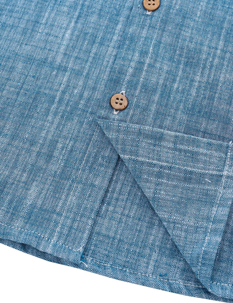 JOGAL Boys Chambray Shirts Short Sleeve Button Down Casual Cotton Woven Shirt with Two Pockets for Kids Navy 9-10 Years - Image 5
