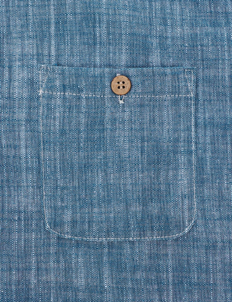 JOGAL Boys Chambray Shirts Short Sleeve Button Down Casual Cotton Woven Shirt with Two Pockets for Kids Navy 9-10 Years - Image 4