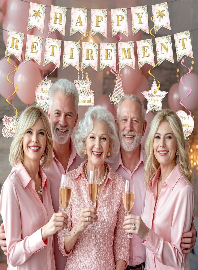 LUUFILx Pink Floral Retirement Party Decorations: The Legend Has Retired Banner, Backdrop, Table Honeycomb Centerpiece, Retirement Hanging Swirls, Balloons - Image 5