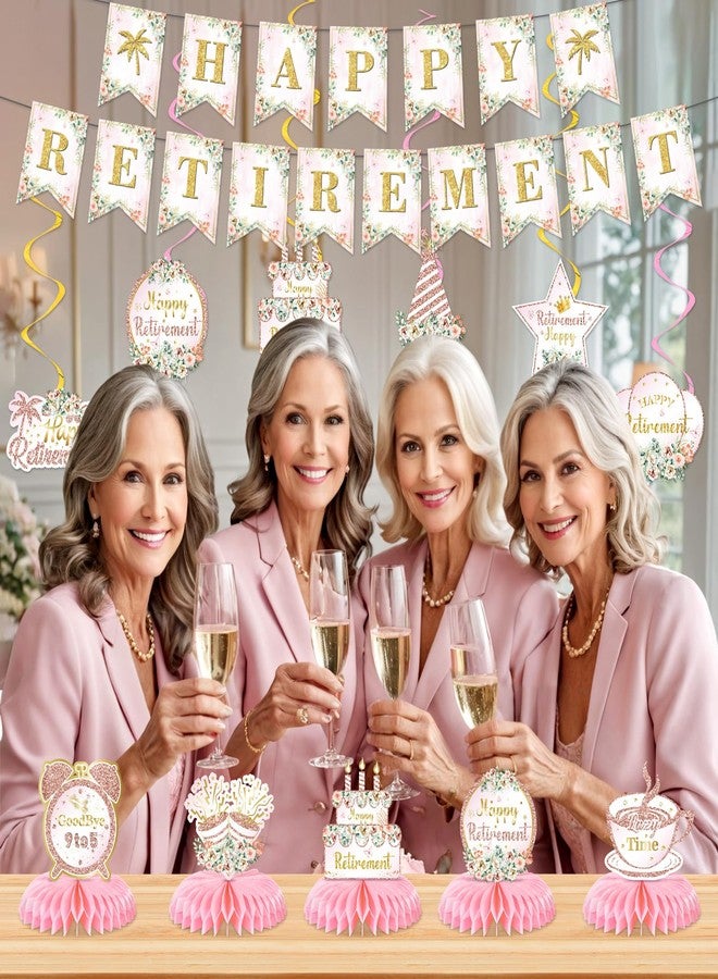 LUUFILx Pink Floral Retirement Party Decorations: The Legend Has Retired Banner, Backdrop, Table Honeycomb Centerpiece, Retirement Hanging Swirls, Balloons - Image 3