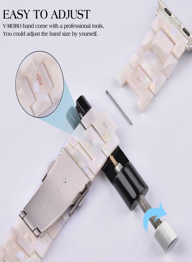 في-مورو سوار V-MORO المصنوع من الراتنج متوافق مع ساعة Apple Watch Series 11/10، مقاس 40/41 مم، خفيف الوزن وأنيق، مزود بإبزيم مرصع بالنجوم، متوافق مع ساعات iwatch Series SE/9/8/7/6/5/4/3/2/1 (حجر السلحفاة، 38/40/41/42 مم). - Image 5