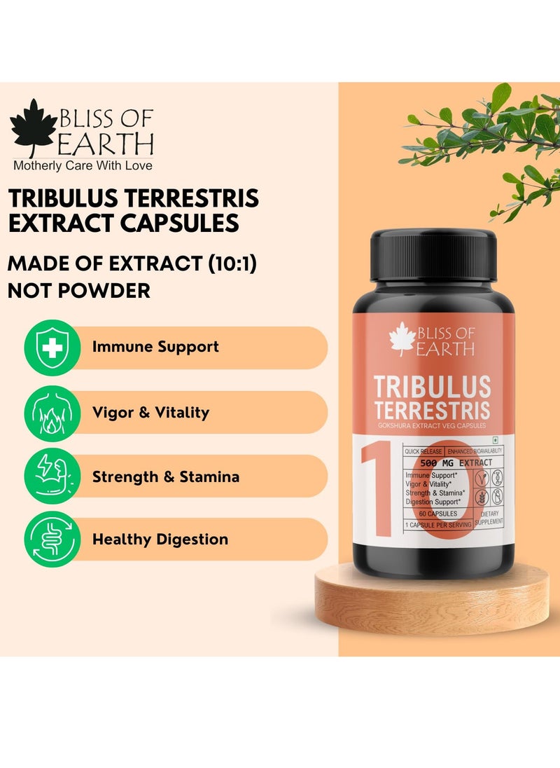 BLISS OF EARTH Tribulus Terrestris Extract Supplement For Men & Women 500mg High Potency Gokshura Root Extract 60 Veg Capsules For Energy Stamina & Muscle Growth Pack of 2  - Image 5