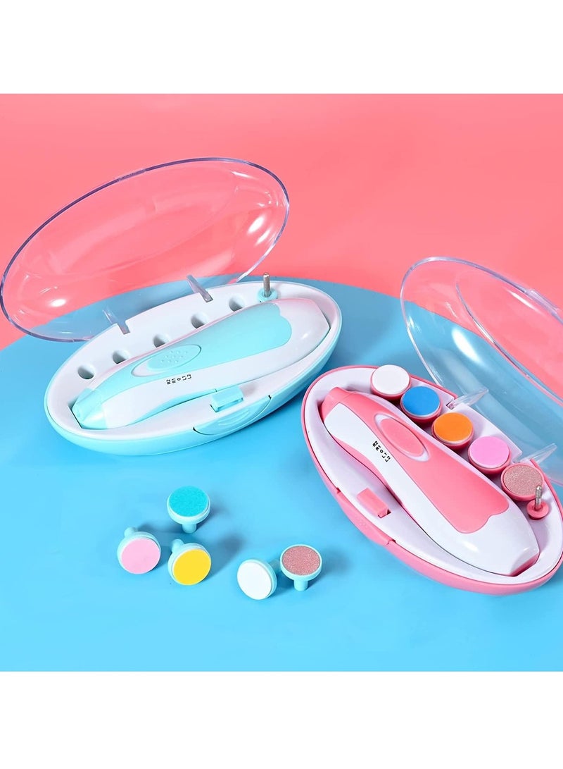 ELTRAZONE Baby Nail Clippers, Safe Electric Baby Nail File Kit for Newborns, Toddlers, Toes and Nails Care, Polishing and Trimming, 6 Grinding Heads and LED Light, Pink - Image 2