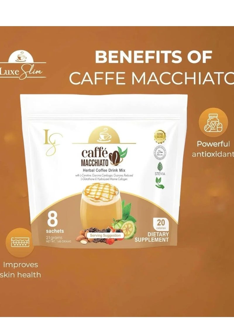 Luxe Slim Macchiato Coffee Mix – Sugar-Free Arabica with Collagen, L-Carnitine & Guarana – 8 Sachets