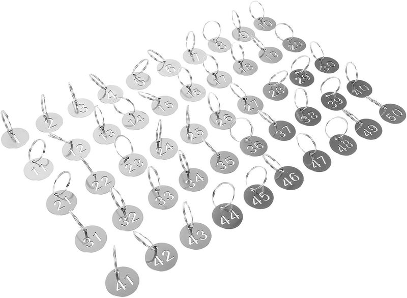 50pcs Stainless Steel Numbered Key Tags with Hollowed Digits, Round Metal Coding Tags with Split Rings for Cabinet, Locker, and Key Box Organization - Image 1