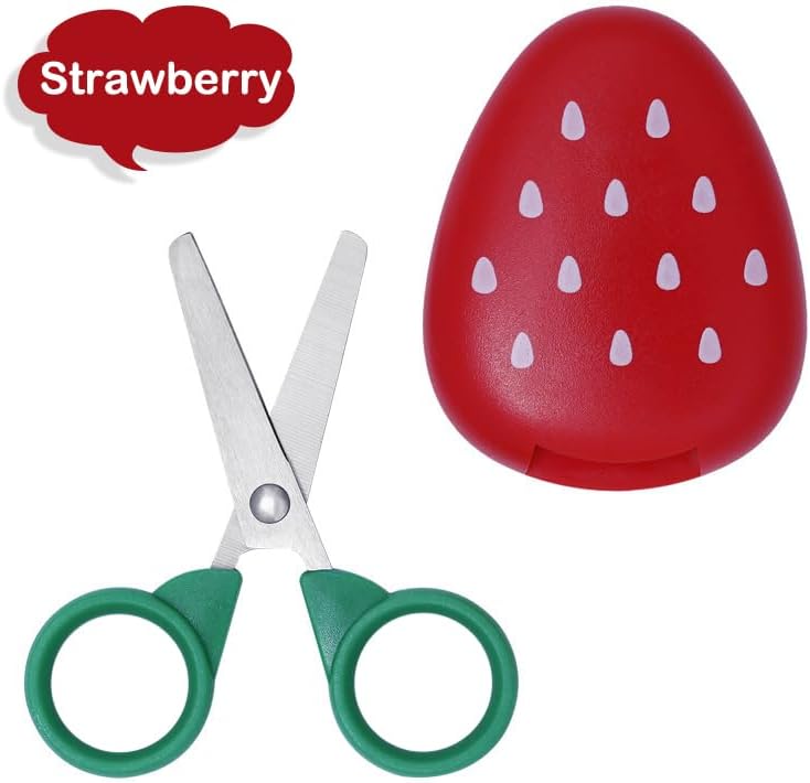 AKOAK 1 Count Paper Scissors, Children's Safety Paper Cuttings Scissors, Creative Fruit Scissors and Refrigerator Magnets are the Home Decorations for Students/Children (Strawberry) - Image 1