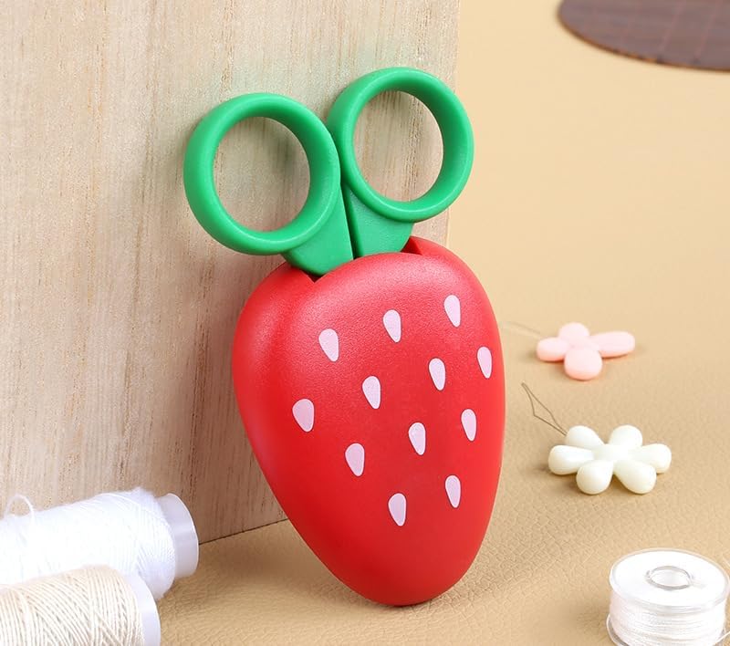 AKOAK 1 Count Paper Scissors, Children's Safety Paper Cuttings Scissors, Creative Fruit Scissors and Refrigerator Magnets are the Home Decorations for Students/Children (Strawberry) - Image 3