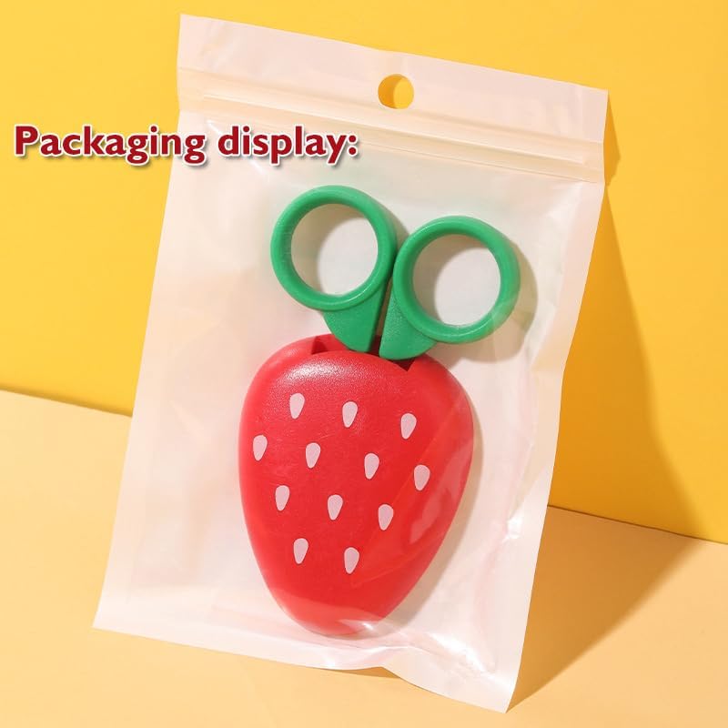 AKOAK 1 Count Paper Scissors, Children's Safety Paper Cuttings Scissors, Creative Fruit Scissors and Refrigerator Magnets are the Home Decorations for Students/Children (Strawberry) - Image 2