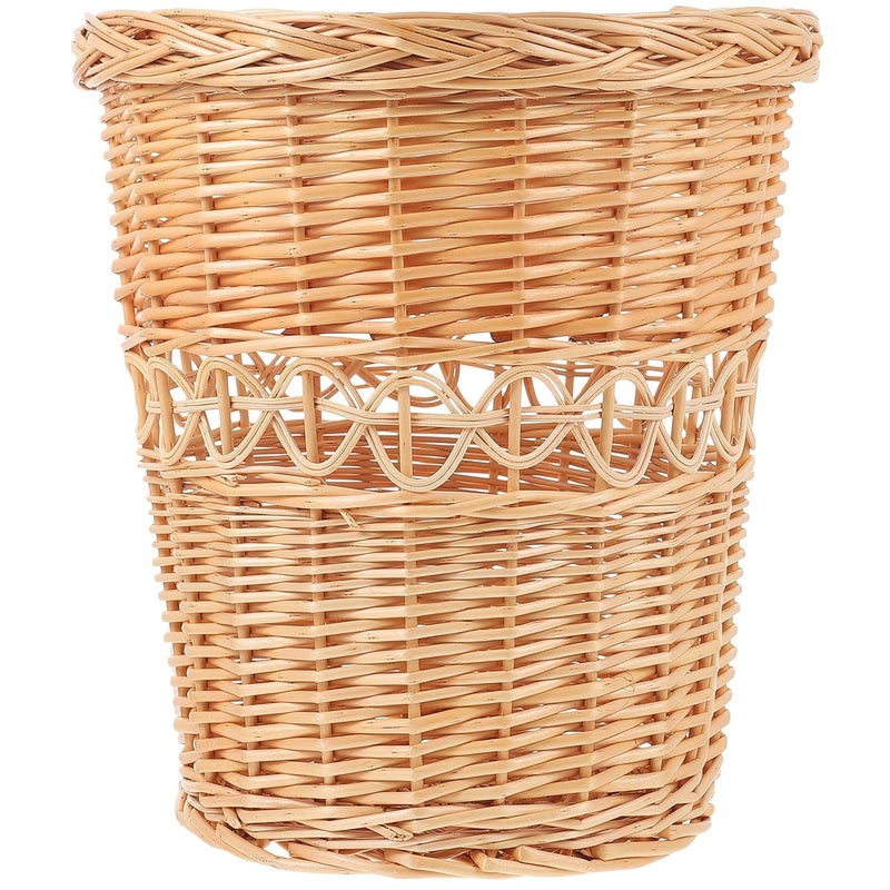 Natural Rattan Woven Trash Basket Open Top Wastebasket For Kitchen Bathroom Living Room Storage - Image 1