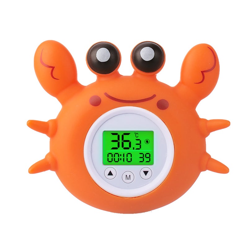 Baby Bath Thermometer: Orange Premium Quality, Tri-color Display, 5-level Temp Alarm - Backlit Large Screen, Dual-mode Thermometer for Infant Bath & Room Use - Image 1