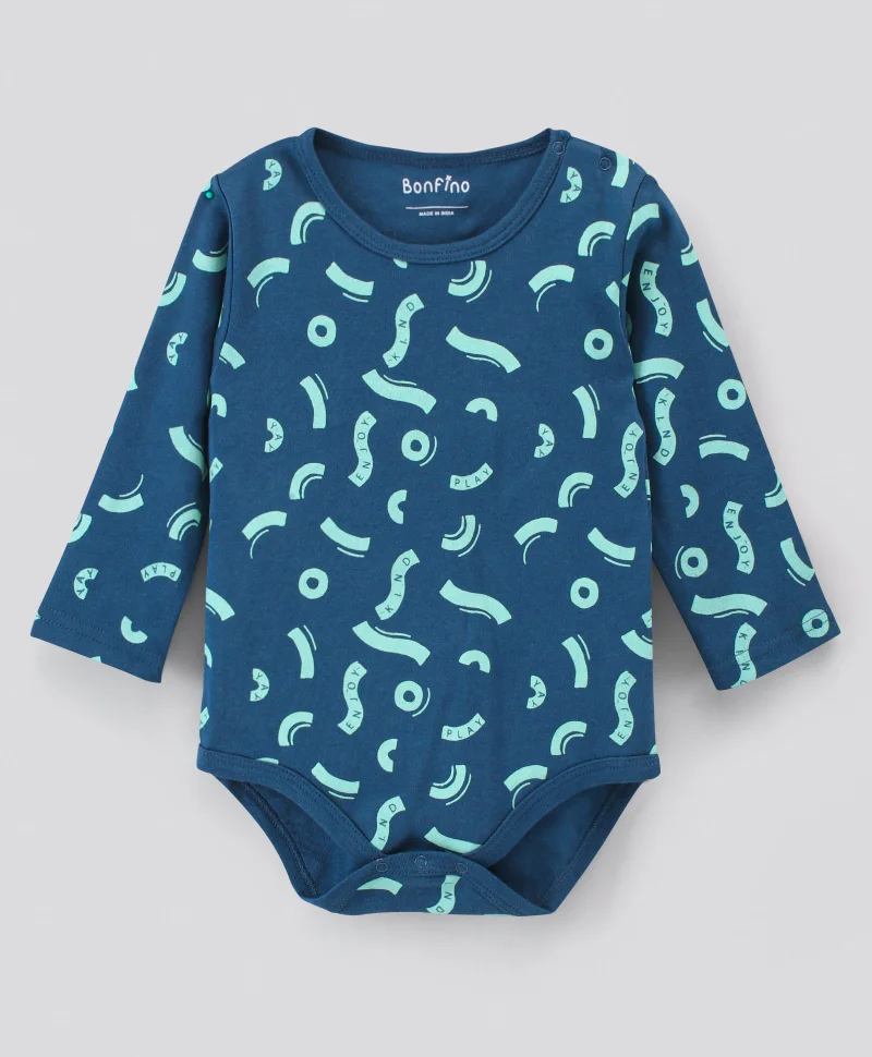 Bonfino Bonfino Full Sleeve Onesies Abstract Print Pack of 3 - Red Off White Blue