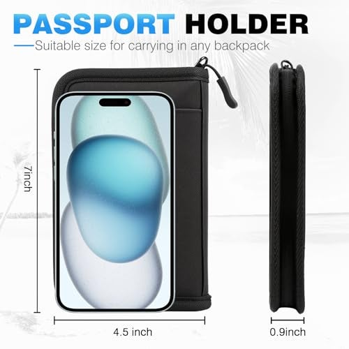 HOHOM Single Passport Holder for Travel, RFID Travel Document Organizer for Women Waterproof Passport Wallet Men Portable Case for Cards, Boarding Pass, ID, Money, Tickets with Zipper - Image 2