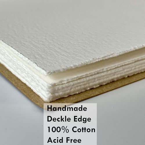 tumuarta Deckle Edge Watercolor Paper Journal Sketchbook, 100% Cotton Vintage Leather Drawing Book Notebook, 140 Lb, 300 GSM, 24 Sheets Handmade Diary for Mixed Media Techniques,7.5x5 Inch - Image 4