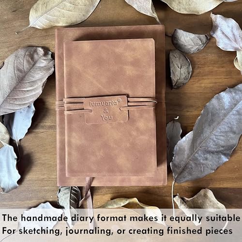 tumuarta Deckle Edge Watercolor Paper Journal Sketchbook, 100% Cotton Vintage Leather Drawing Book Notebook, 140 Lb, 300 GSM, 24 Sheets Handmade Diary for Mixed Media Techniques,7.5x5 Inch - Image 5